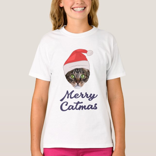 T-shirt Merry Catmas, Noël Chat Santa hat Invitation (Devant)