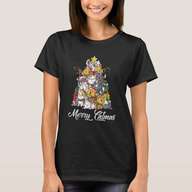 T-shirt Merry Catmas Santa Hat Christmas Tree Xmas Pajama (Devant)