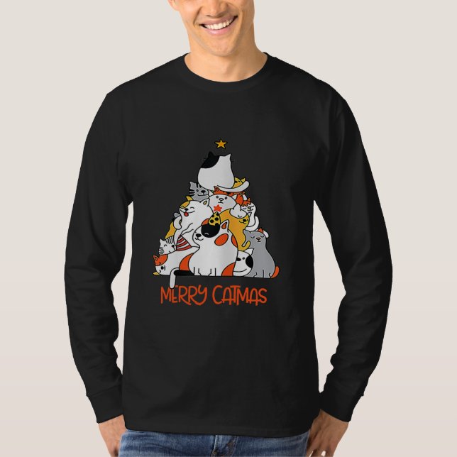 T-shirt Merry Catmas Xmas Funny Cats Christmas Tree Men (Devant)