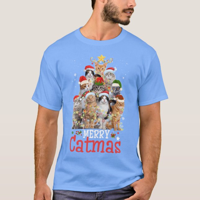 T-shirt Merry Catmas Xmas Gift Funny Cat Christmasree vint (Devant)