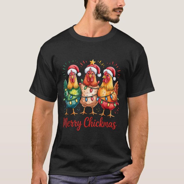 T-shirt Merry Chickmas Christmas Chicken Santa Hat Chicken (Devant)