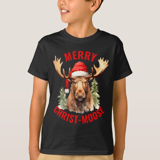 T-shirt Merry Christ Moose Funny Christmas Moose  (Devant)