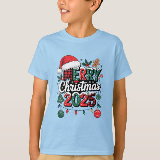 T-shirt Merry Christmas 2025 Family Funny Santa Hat Pajama
