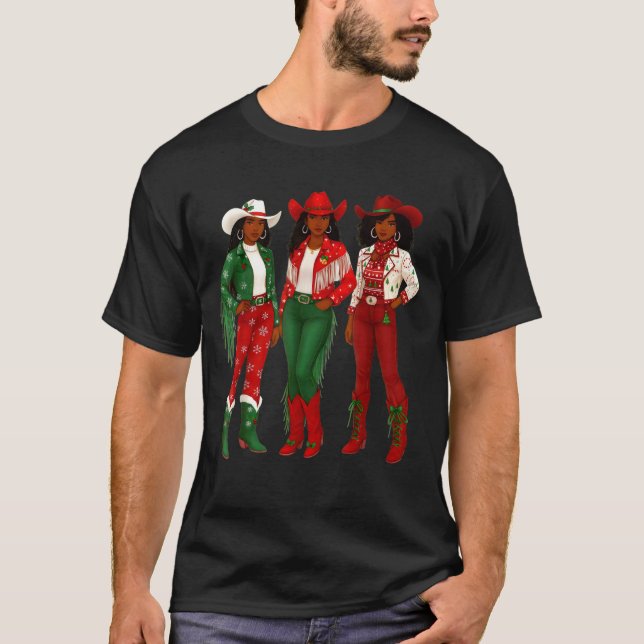 T-shirt Merry Christmas African American Afro Cowgirl West (Devant)