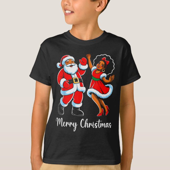 T-shirt Merry Christmas African American Santa Claus Xmas  (Devant)