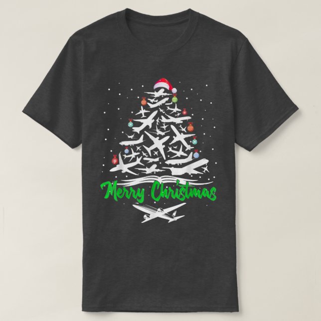 T-shirt Merry Christmas Airplane Christmas Tree Plane Xma (Design devant)