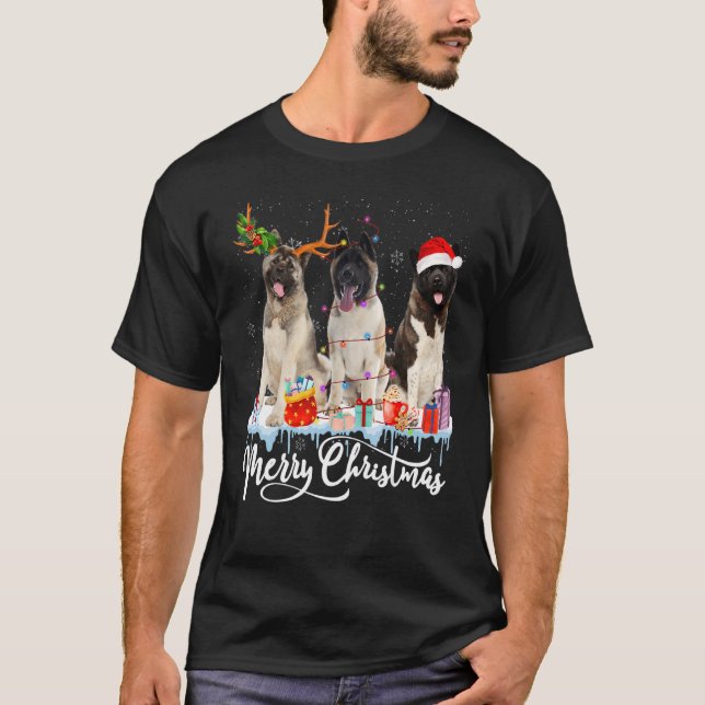 T-shirt Merry Christmas American Akita Hat Light Santa Xma (Devant)