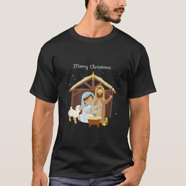 T-shirt Merry Christmas &amp; Nativity Scene Christian Fai (Devant)