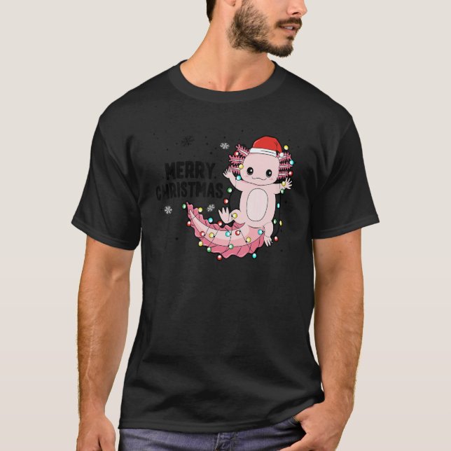 T-shirt Merry Christmas Axolotl Xmas Lights Salamander (Devant)