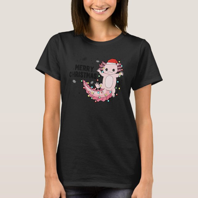 T-shirt Merry Christmas Axolotl Xmas Lights Salamander (Devant)