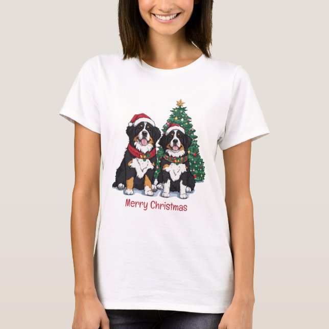 T-shirt Merry Christmas Bernese Mountain Dogs (Devant)