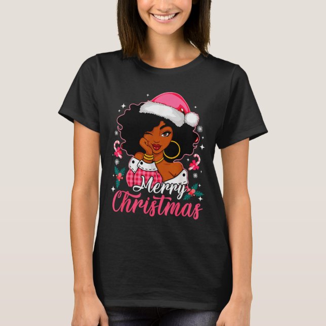 T-shirt Merry Christmas Black Afro African American Girl S (Devant)