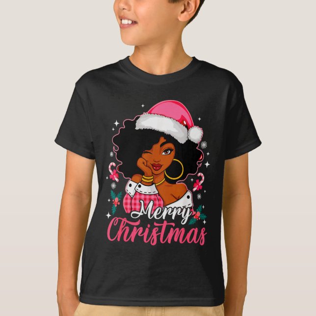 T-shirt Merry Christmas Black Afro African American Girl S (Devant)