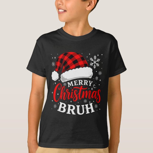 T-shirt Merry Christmas Bruh Santa Claus Hat Xmas Mens Boy (Devant)