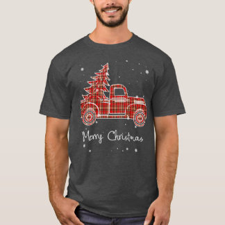 T-shirt Merry Christmas Buffalo Camion Tree Red Plaid 1
