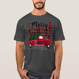 T-shirt Merry Christmas Buffalo Plaid Red Truck Christian 