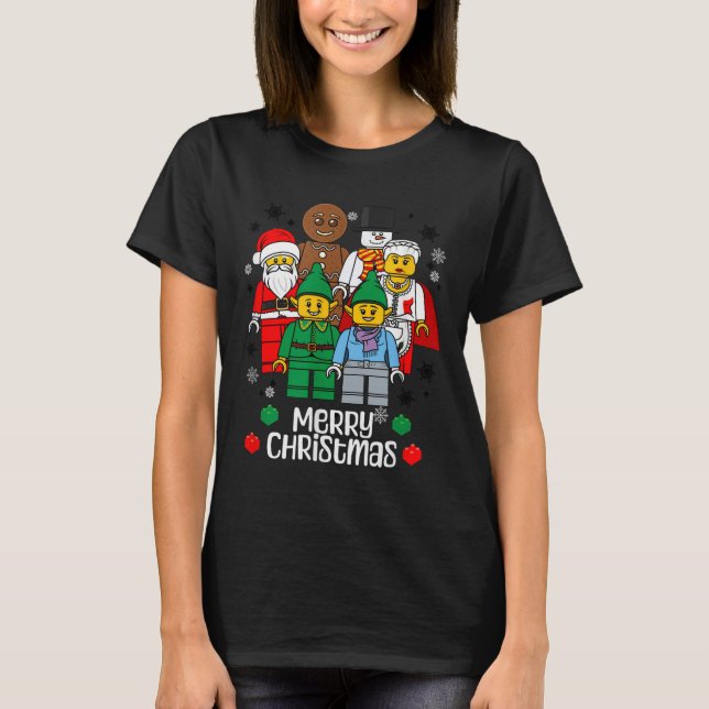 T-shirt Merry Christmas Building Bricks Santa Elf Snowman  (Devant)