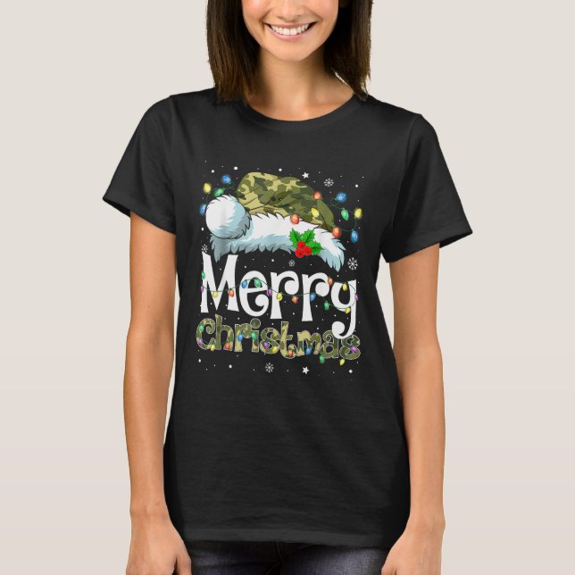T-shirt Merry Christmas Camouflage Santa Hat Xmas Family M (Devant)