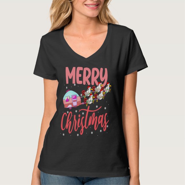 T-shirt Merry Christmas Camping Funny Santa Chicken Campin (Devant)