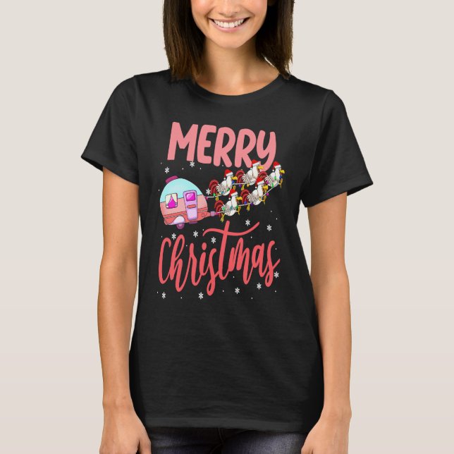 T-shirt Merry Christmas Camping Funny Santa Chicken Campin (Devant)