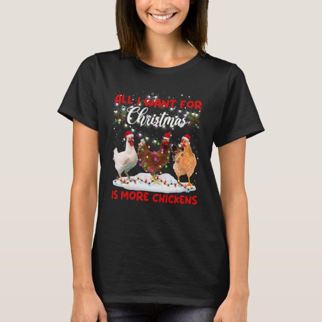 T-shirt Merry Christmas Chicken  Santa Hat Lights Xmas (Devant)