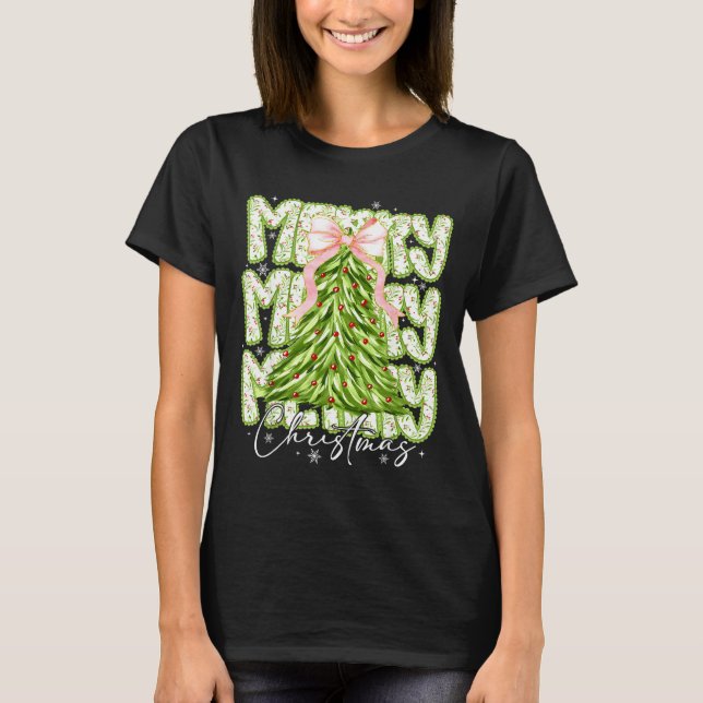 T-shirt Merry Christmas Coquette Bow Tree Xmas Holiday Gir (Devant)