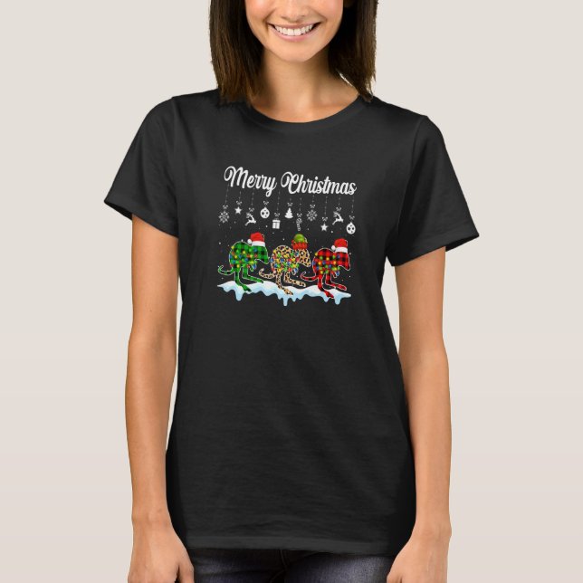 T-shirt Merry Christmas Cute Kangaroo  Xmas Leopard Plaid (Devant)