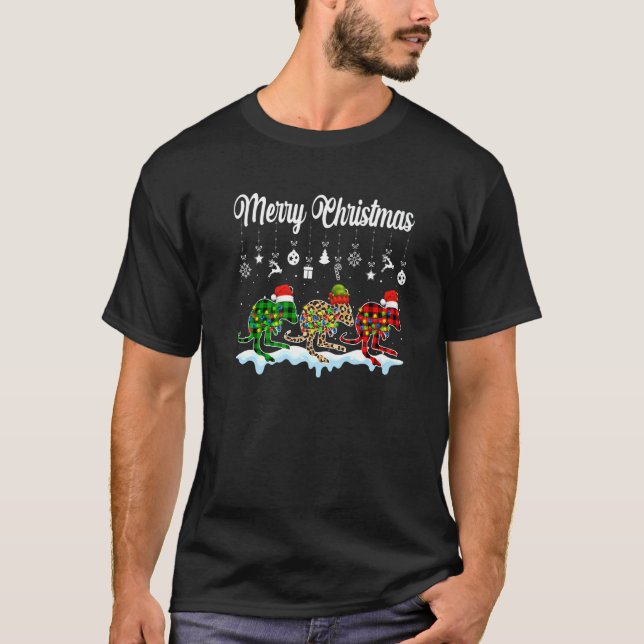 T-shirt Merry Christmas Cute Kangaroo  Xmas Leopard Plaid (Devant)