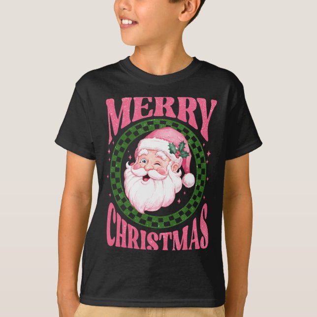 T-shirt Merry Christmas Cute Santa Nk Retro Glitter  (Devant)
