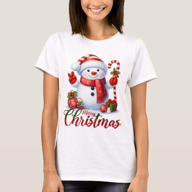 T-shirt Merry Christmas Cute Snowman Illustration Tee (Devant)