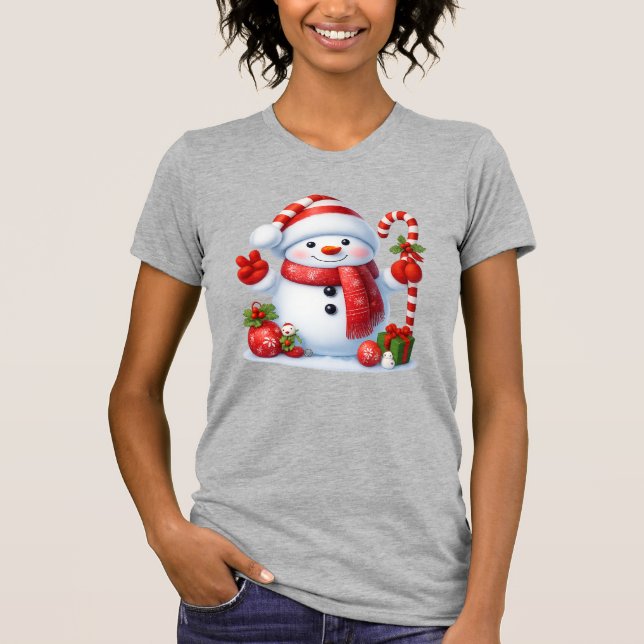 T-shirt Merry Christmas Cute Snowman Illustration Tee (Devant)