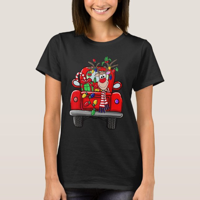 T-shirt Merry Christmas Cute Truck Reindeer  Happy Christm (Devant)
