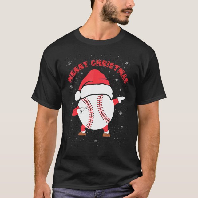 T-shirt Merry Christmas Dabbing Baseball with Xmas Hat   M (Devant)
