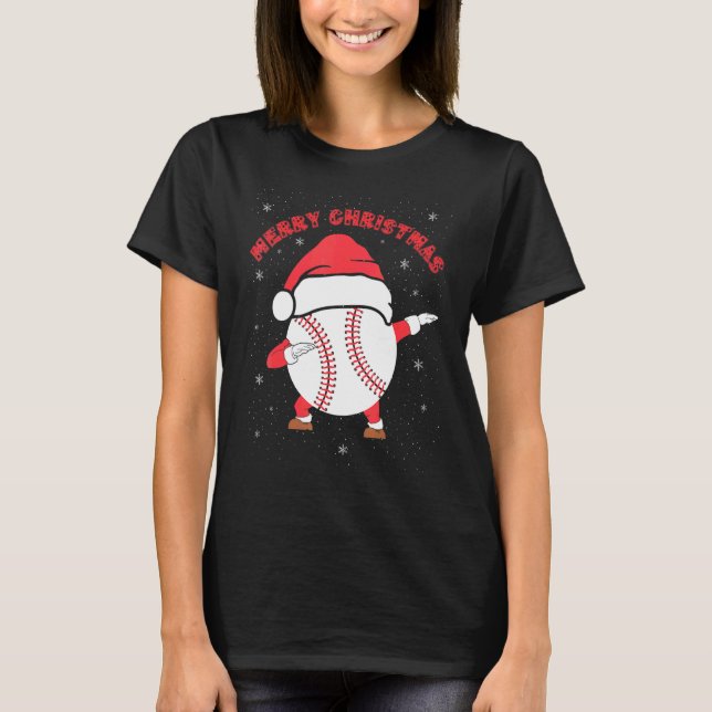 T-shirt Merry Christmas Dabbing Baseball with Xmas Hat   M (Devant)