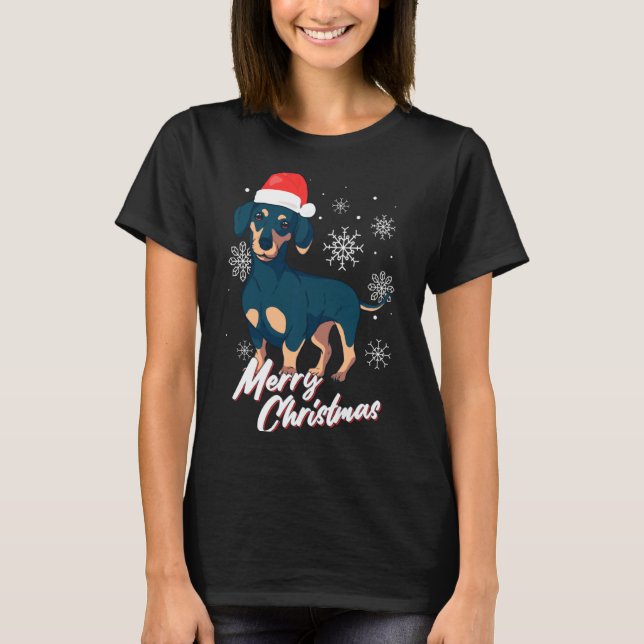 T-shirt Merry Christmas Dachshund Santa Claus Xmas New Yea (Devant)