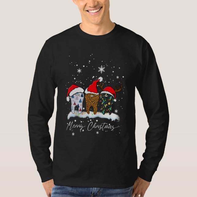 T-shirt Merry Christmas Dentist Teeth Santa Hat Plaid Dent (Devant)