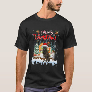 T-shirt Merry Christmas Dutch Shepherd Dog Santa Hat Light