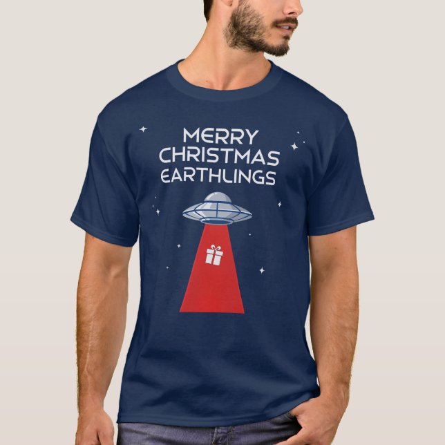 T-shirt Merry Christmas, Earthlings, The Festive UFO! (Devant)