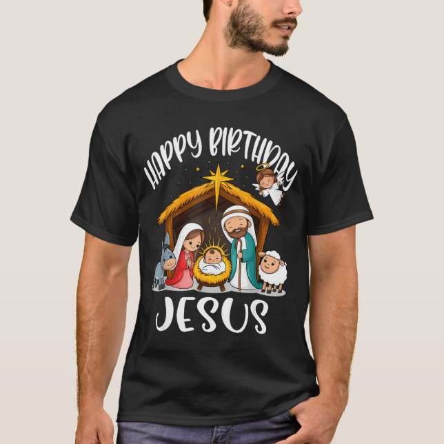 T-shirt Merry Christmas Family Kid Nativity Happy Birthday (Devant)
