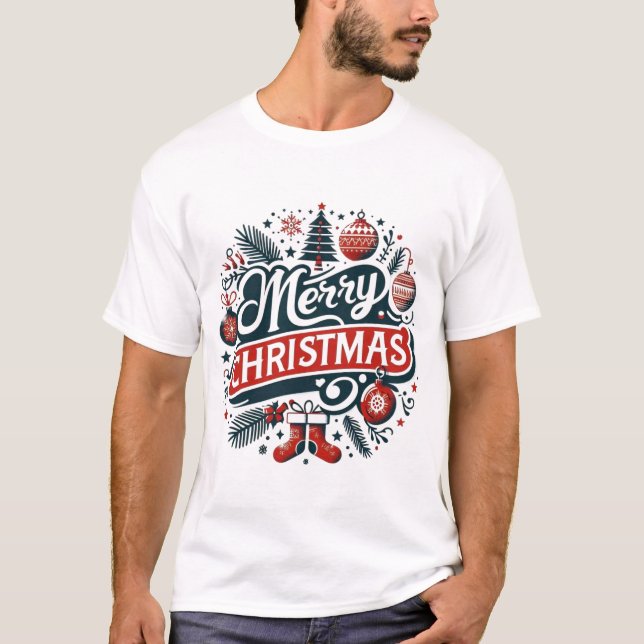 T-shirt Merry Christmas Festive Ornaments (Devant)