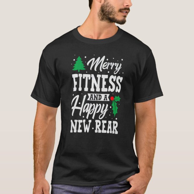 T-shirt Merry Christmas Fitness Happy New Rear Workout Xma (Devant)