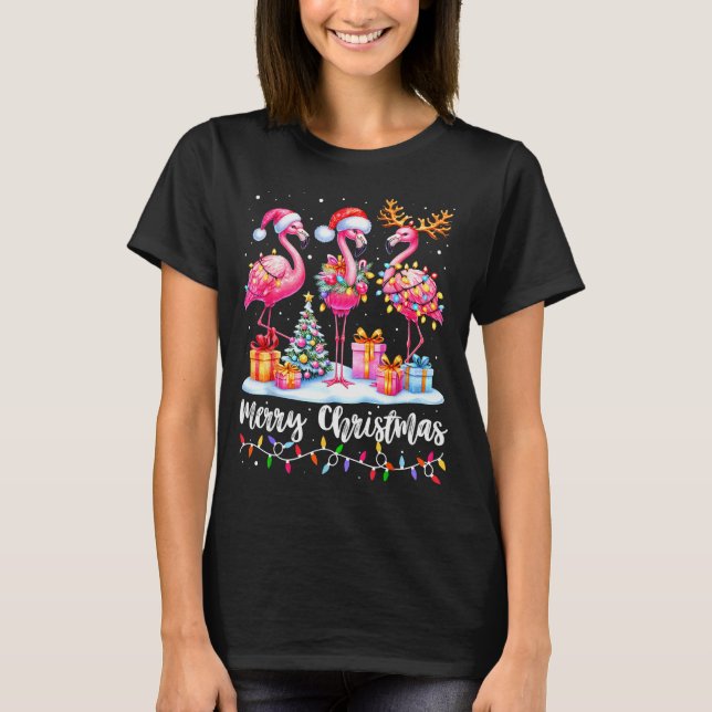 T-shirt Merry Christmas Flamingo Santa Hat Xmas Pajamas Ho (Devant)