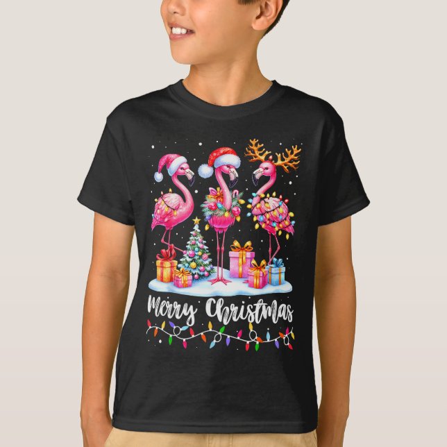 T-shirt Merry Christmas Flamingo Santa Hat Xmas Pajamas Ho (Devant)