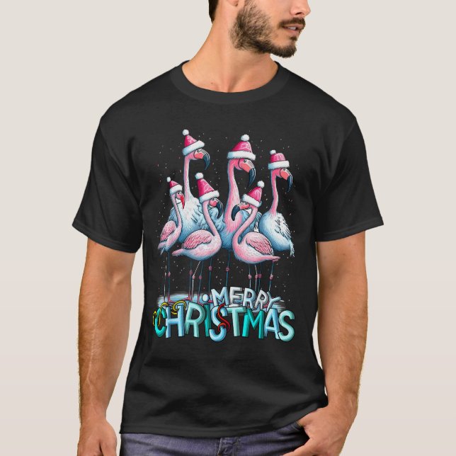 T-shirt Merry Christmas Flamingo Squad Trocal Style  (Devant)