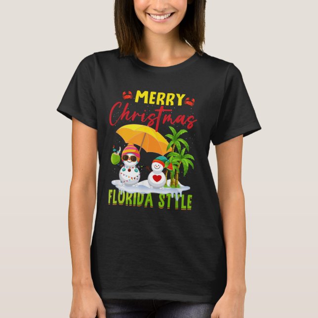 T-shirt Merry Christmas Florida Style Snowman Summer Vacat (Devant)