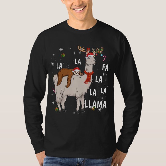 T-shirt Merry Christmas Funny Sloth Riding Llama (Devant)