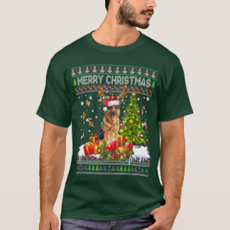T-shirt Merry Christmas German Shepherd Santa Xmas Light U