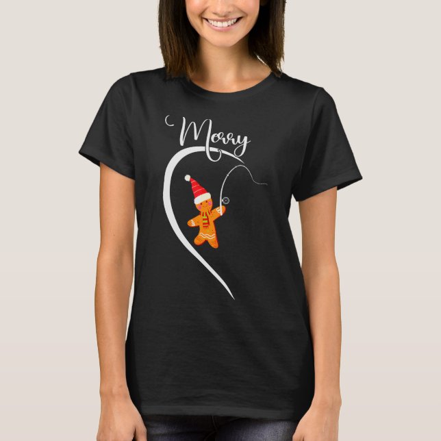 T-shirt Merry Christmas Gingerbread Fishing Lover Couple C (Devant)