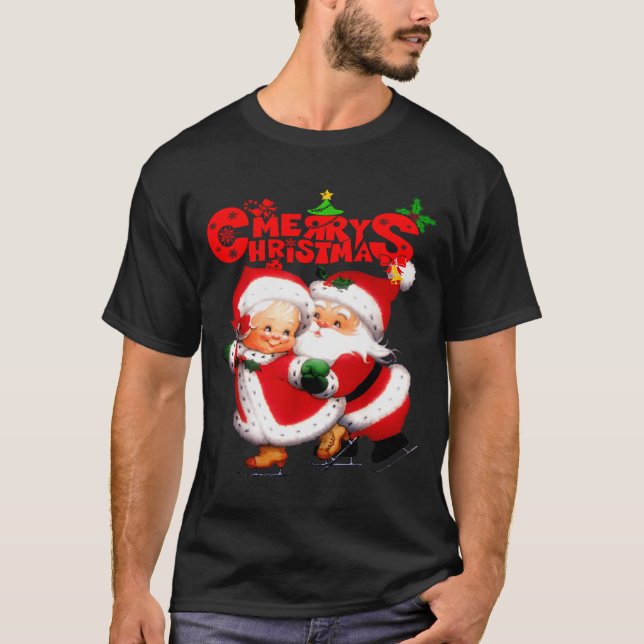 T-shirt Merry Christmas - Happy Cute Mrs Claus And Mr Clau (Devant)
