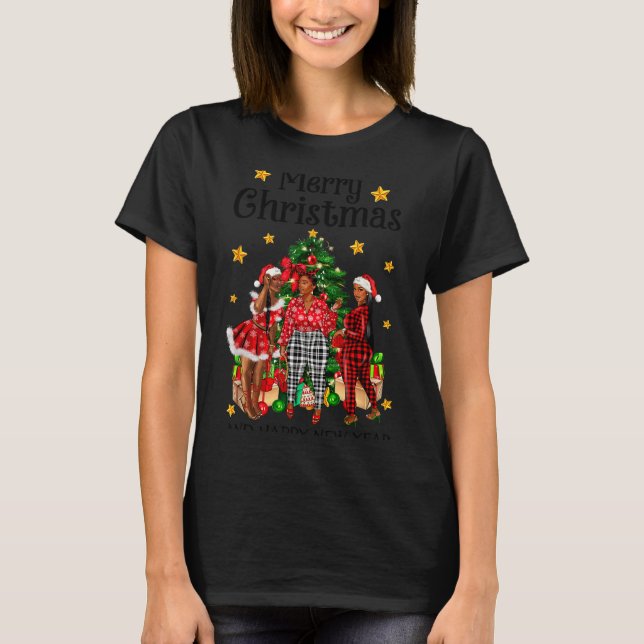 T-shirt Merry Christmas Happy New Year African American Bl (Devant)